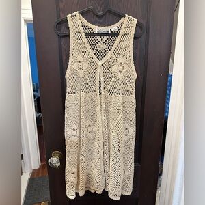 Size small crocheted  see-through cream color vest Vintage 90’s at its best !!